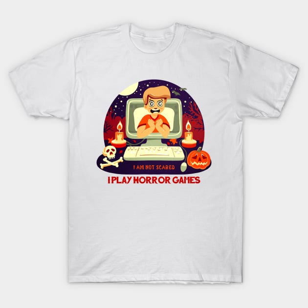 I Play Horror Games Halloween Video Game Scared Boy T-Shirt by enchantedrealm